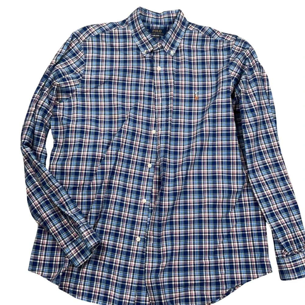 Polo Ralph Lauren Men XL Blue Tartan Plaid Classic Fit Preppy Pony Logo
